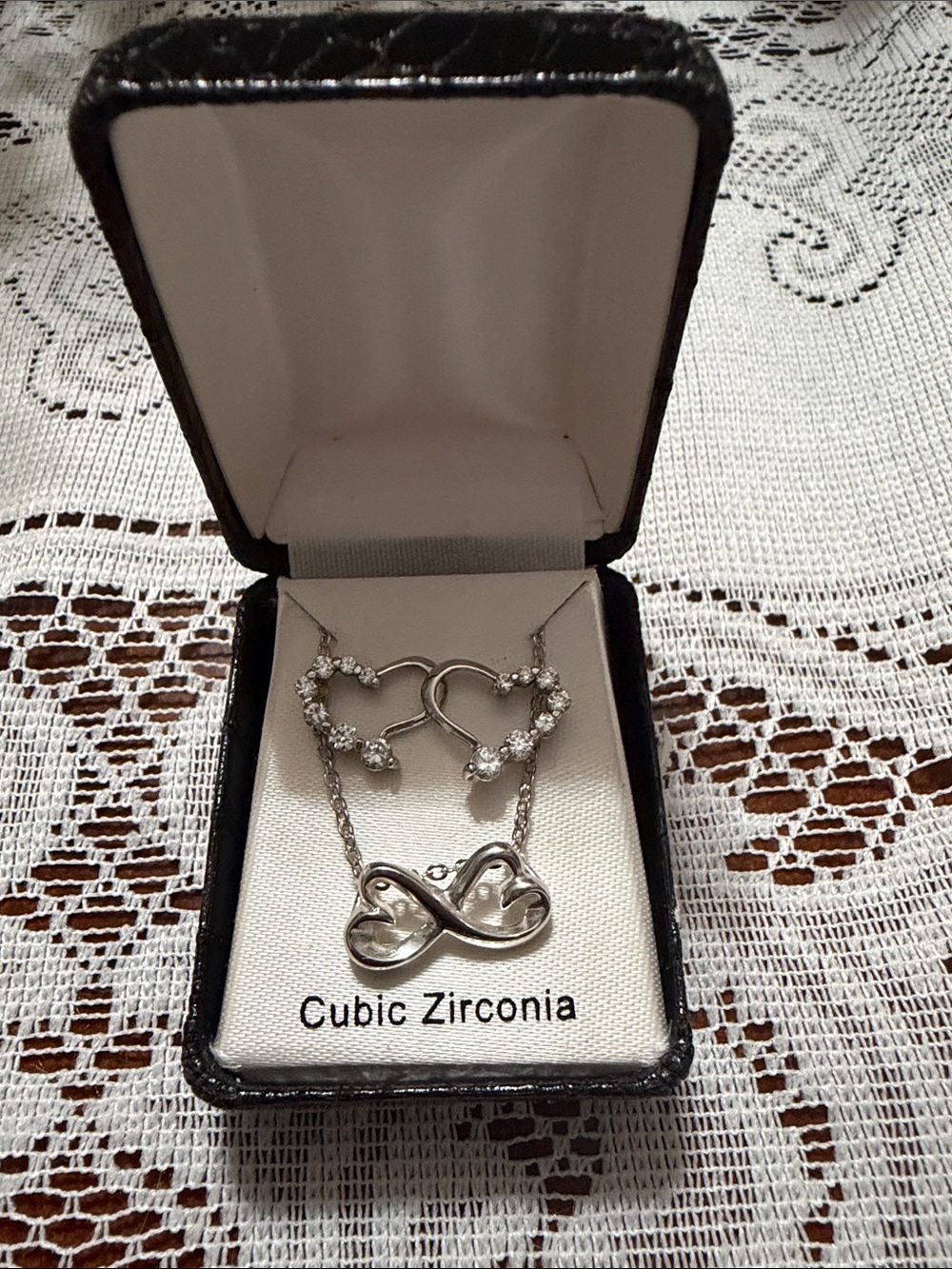 Silver-Tone Infinity and Hearts Necklace Set